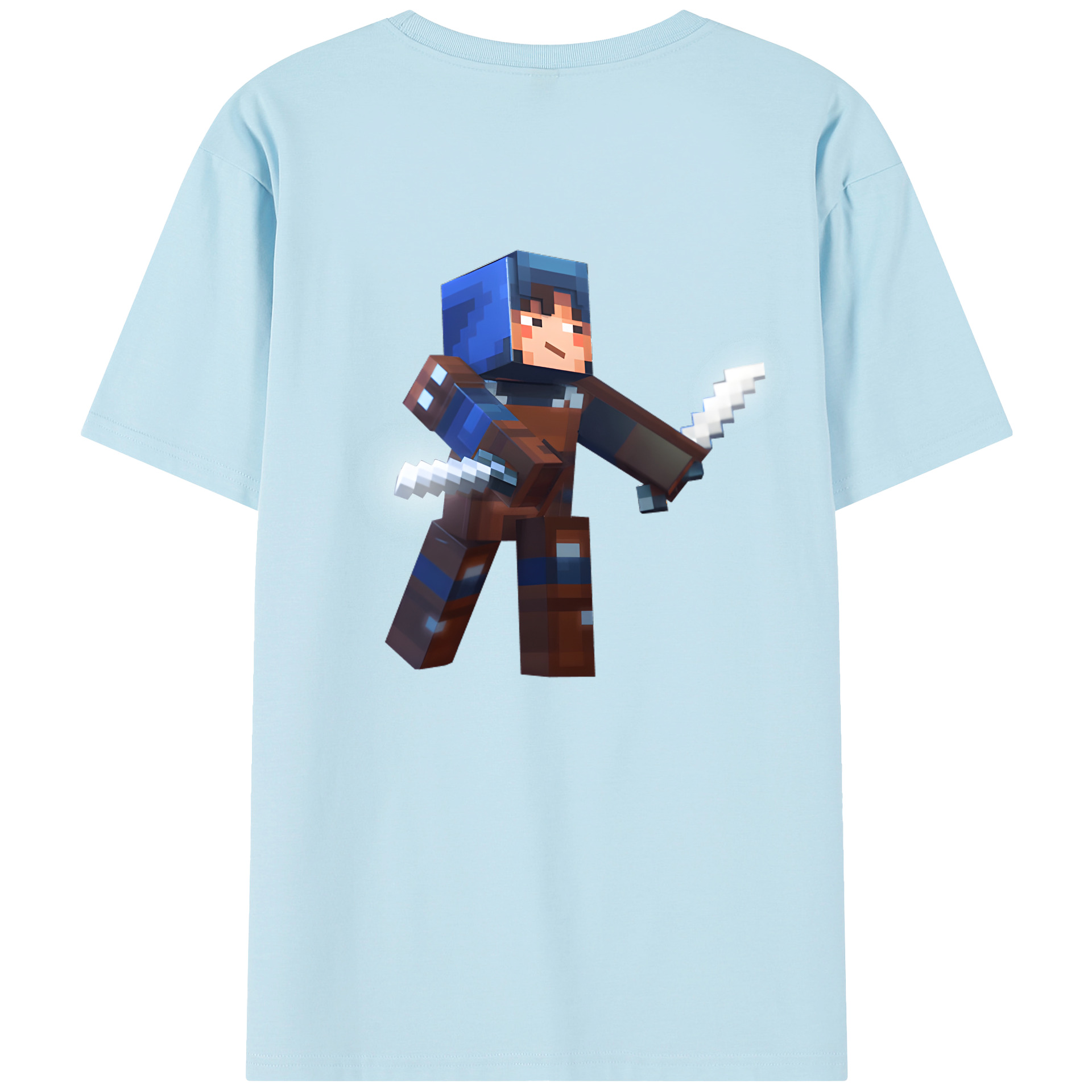 （画像用） マインクラフト ブロックの世界 Minecraft MC Block world 綿100％半袖Tシャツ（背面プリント）